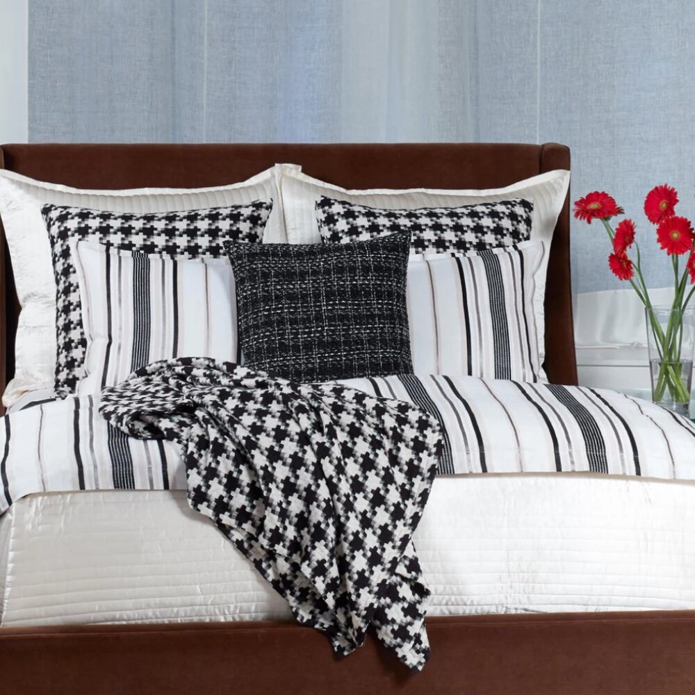 $1,350! NWT Ann Gish Le Stripe Linen White Black Sand KING Duvet Cover ONLY